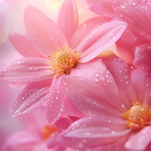 娇艳带露粉色小花特写