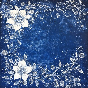 蓝底白花浪漫花卉边框图