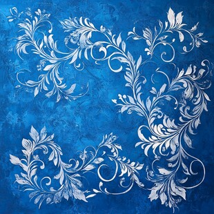 蓝色背景上的精美银色花纹