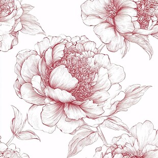 手绘牡丹花卉无缝图案