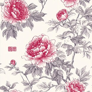 中式手绘牡丹花卉图案