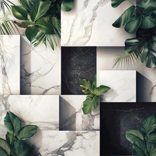 大理石与绿植的创意组合