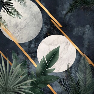 大理石与绿植的几何装饰画