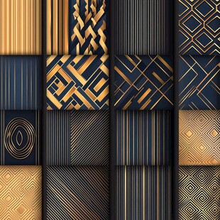 黑金几何图案无缝背景集合