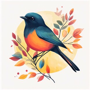 栖息于花枝上的多彩小鸟