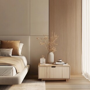 温馨米色系卧室床头柜一角