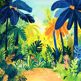 热带丛林中的多彩植物景观