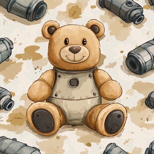 复古风小熊与旧相机图案