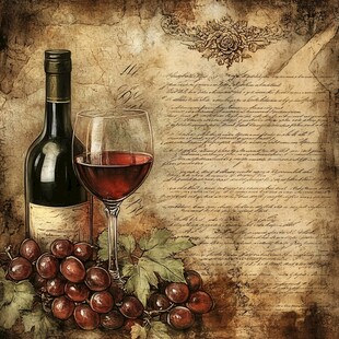 复古风葡萄酒静物插画