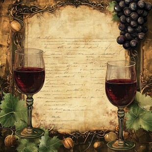 复古风葡萄酒与信纸画面