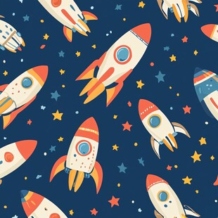 火箭星空卡通无缝图案