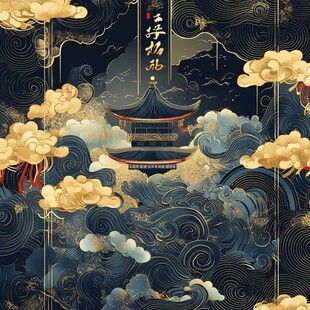 古风楼阁云海祥瑞图景