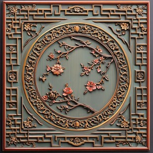 中式雕花板 精致花卉纹饰