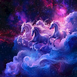 梦幻星空下奔腾的幻彩天马
