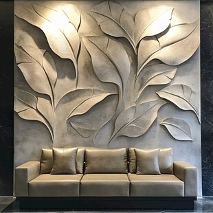叶形浮雕墙面搭配舒适沙发