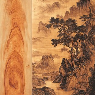 木纹与山水墨画的独特组合