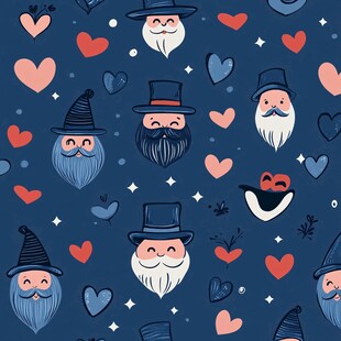 圣诞精灵爱心图案无缝背景