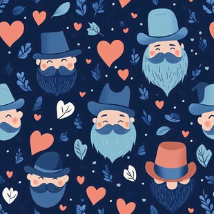 复古胡须男士爱心图案背景