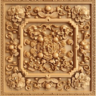 中式木雕花卉图案装饰