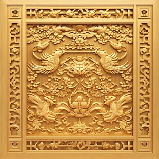 中式精美木雕花鸟装饰图案