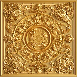 中式金色雕花装饰天花板