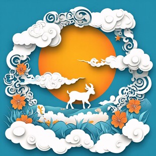 纸艺风月下仙鹿奇幻图景