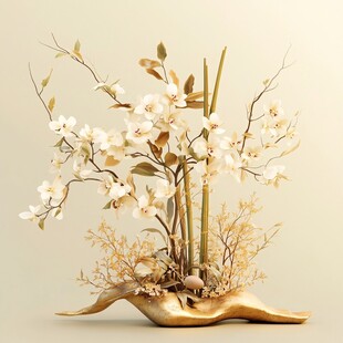 金色花艺摆件 雅致中式风