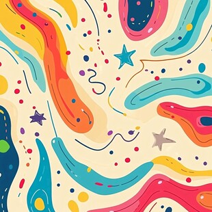多彩抽象图案 灵动线条与星