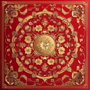 中式红金古典花卉纹样图案
