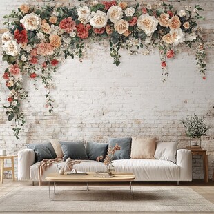 浪漫花卉墙饰的温馨客厅