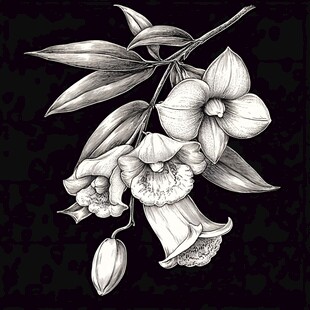 黑白手绘兰花花枝图