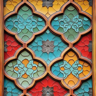 多彩中式雕花窗棂图案