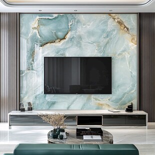 蓝绿大理石电视背景墙设计