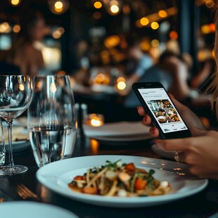 餐厅中用餐者手机浏览菜品