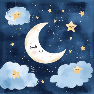 梦幻夜空下的月亮星星云朵