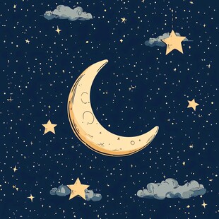 梦幻夜空下的月牙与繁星