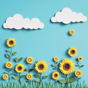蓝色背景的向日葵与云朵