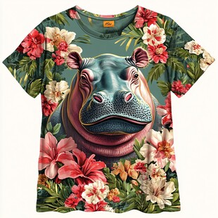 河马花卉印花T恤