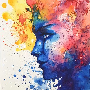 彩色泼墨风格的人物侧脸