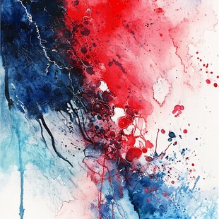 红蓝水彩抽象艺术画作