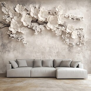 立体花卉墙饰的优雅客厅