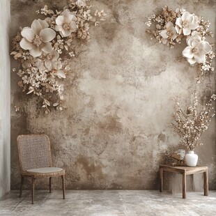 复古花卉墙饰与简约家具