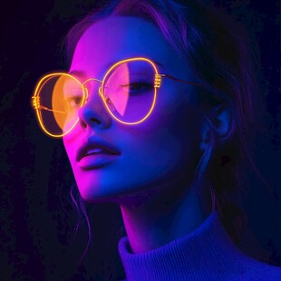 霓虹光环眼镜下的时尚女性