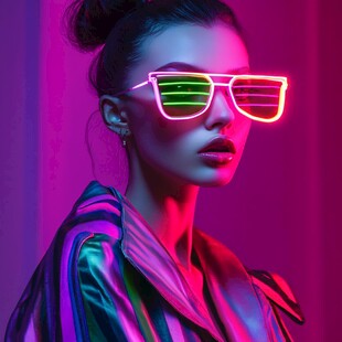 霓虹时尚酷感墨镜美女