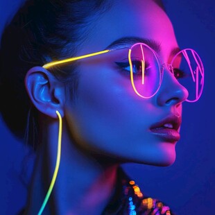 霓虹眼镜时尚女性特写