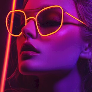 霓虹眼镜下的时尚酷感女性