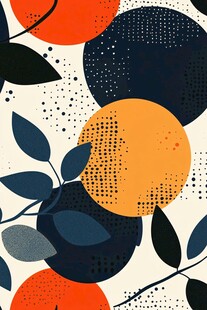 几何风水果枝叶抽象图案