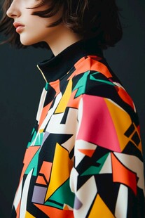 时尚几何图案上衣女性侧影
