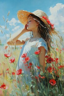 少女于花海中享受美好时光