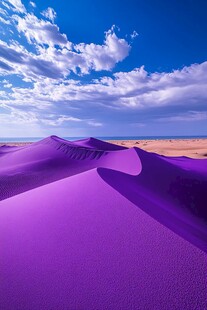 梦幻紫色沙漠与蓝天白云